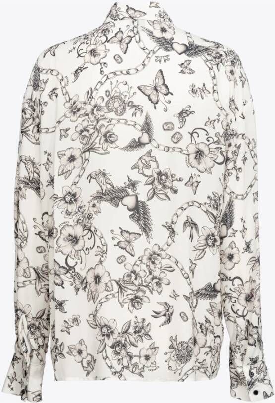 pinko Corisha Camicia Crepe DE Chine Stampa Tattoo Wit Dames