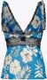 Pinko Trovato Top Donna Jaquard Stampa Fiore Grafico Colore Turchese Burro Nero Blauw Dames - Thumbnail 4
