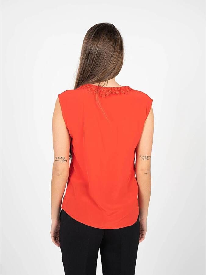 pinko Mouwloze Kant V-Hals Top Rood Dames