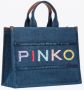 Pinko Denim Logo Geborduurde Shopper Blue Dames - Thumbnail 2