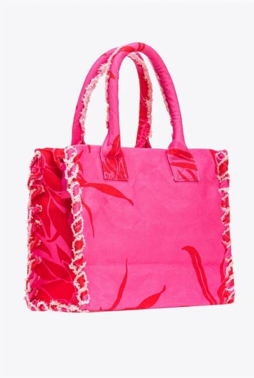 pinko Vierkante canvas shopper strandtas met zomerprint Roze Dames