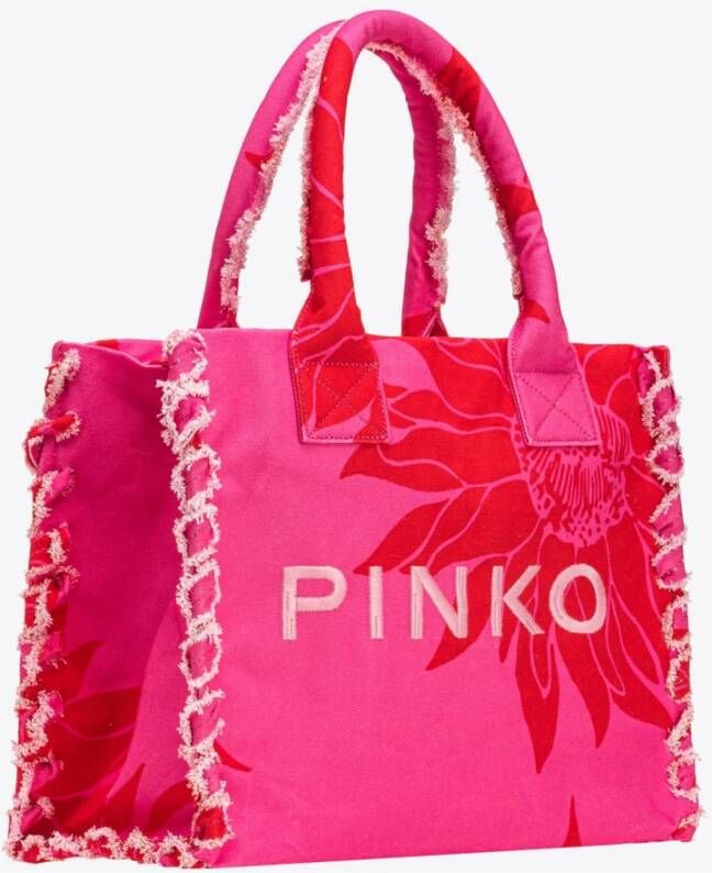 pinko Vierkante Canvas Strand Shopper Tas Roze Dames