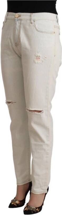 pinko White Cotton Distressed Mid Waist Skinny Denim Jeans Wit Dames