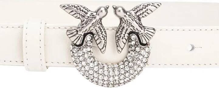 pinko Witte Leren Riem met Love Birds Diamond Cut Gesp Wit Dames