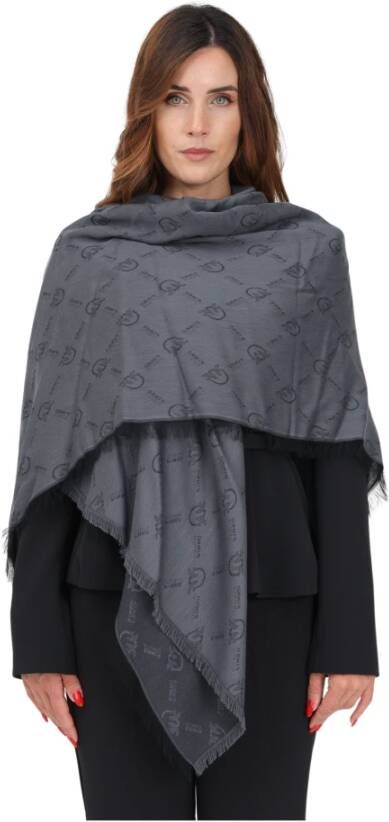 pinko Zwarte katoenen en modale jacquard sjaal met Monogram ontwerp Zwart Dames