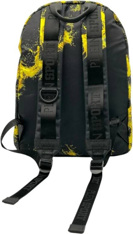 Plein Sport Zwarte nylon rugzak met geel contrastprint Grijs Heren