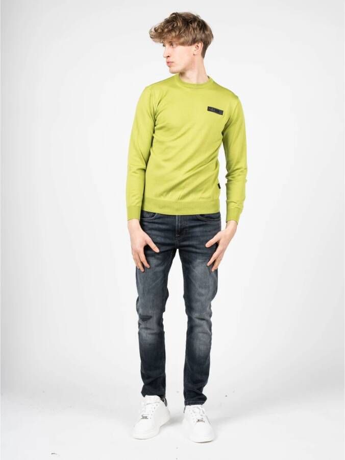 Plein Sport Heren Trui met Ronde Hals van Merinowol Groen Heren