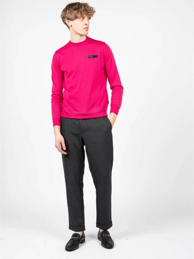 Plein Sport Heren Merinowollen Geribbelde Pullover Roze Heren