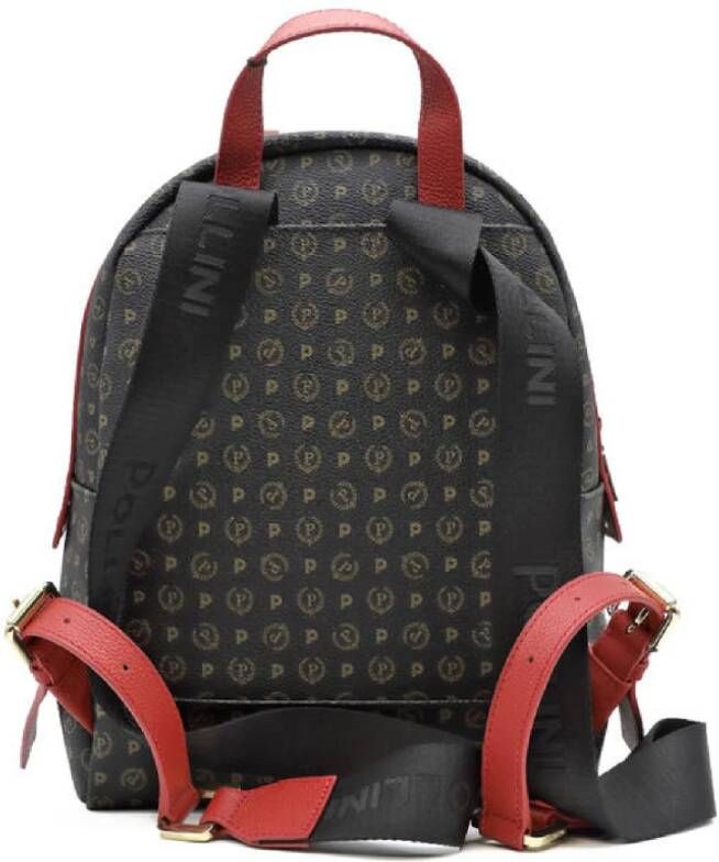 Pollini Heritage Print Zwarte Rugzak met Rode Inzetstukken Zwart Dames