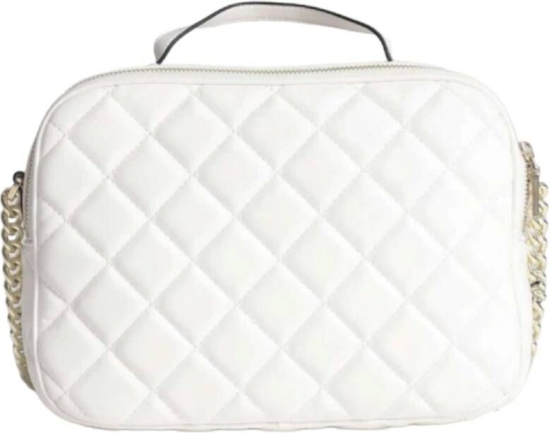 Pollini Witte Glanzende Schoudertas met Twee Klepzakken en Gouden Metalen Details Wit Dames