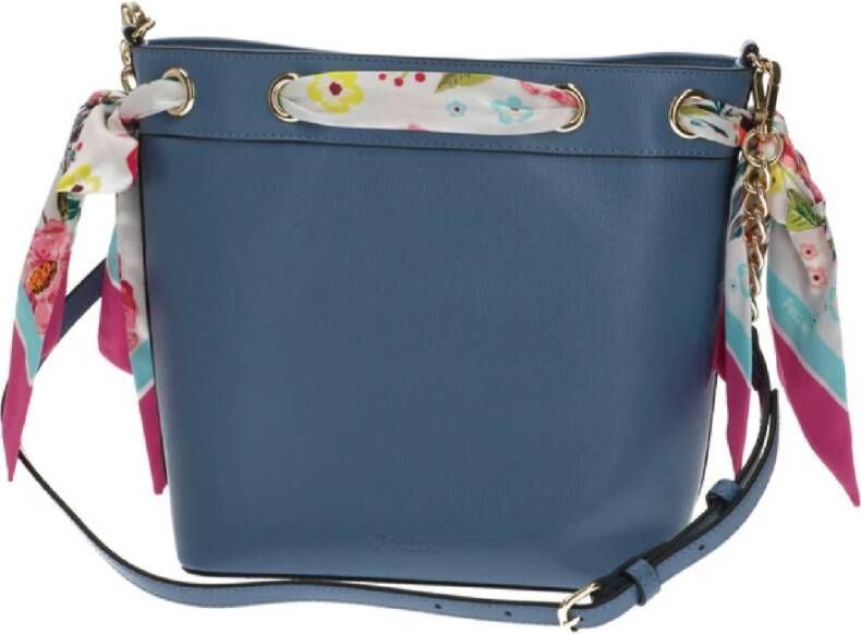 Pollini Blauwe Bucket Bag met Verstelbare en Afneembare Schouderband en Bloemensjaal Blauw Dames