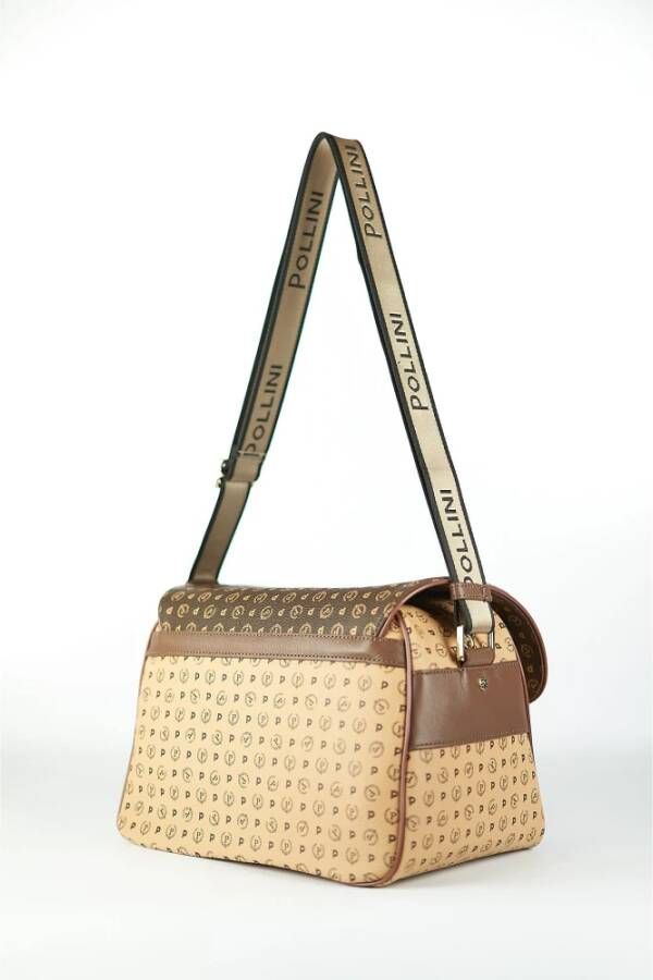 Pollini Bicolore Monogram Schoudertas met Zakken Bruin Dames