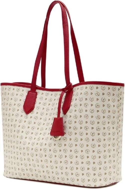 Pollini Ivoor Schoudertas met Heritage Print en Rode Inzetstukken Wit Dames