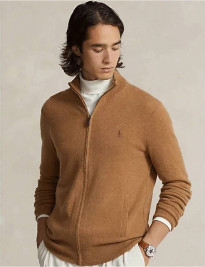 Polo Ralph Lauren Iconische Wol Zip-Up Sweater Brown Heren