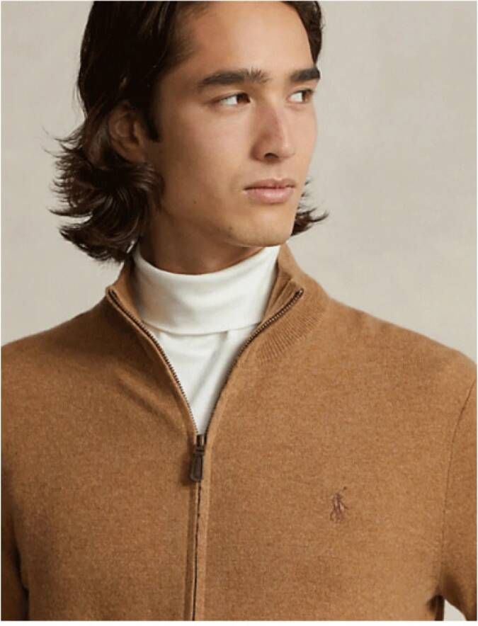 Polo Ralph Lauren Iconische Wol Zip-Up Sweater Brown Heren