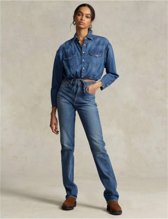 Polo Ralph Lauren Korte Western Overhemd van Katoen Blue Dames