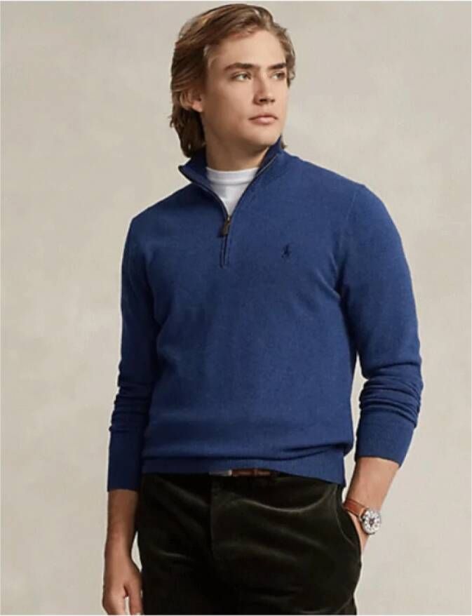 Polo Ralph Lauren Wollen Demi-Zip Sweater Blue Heren