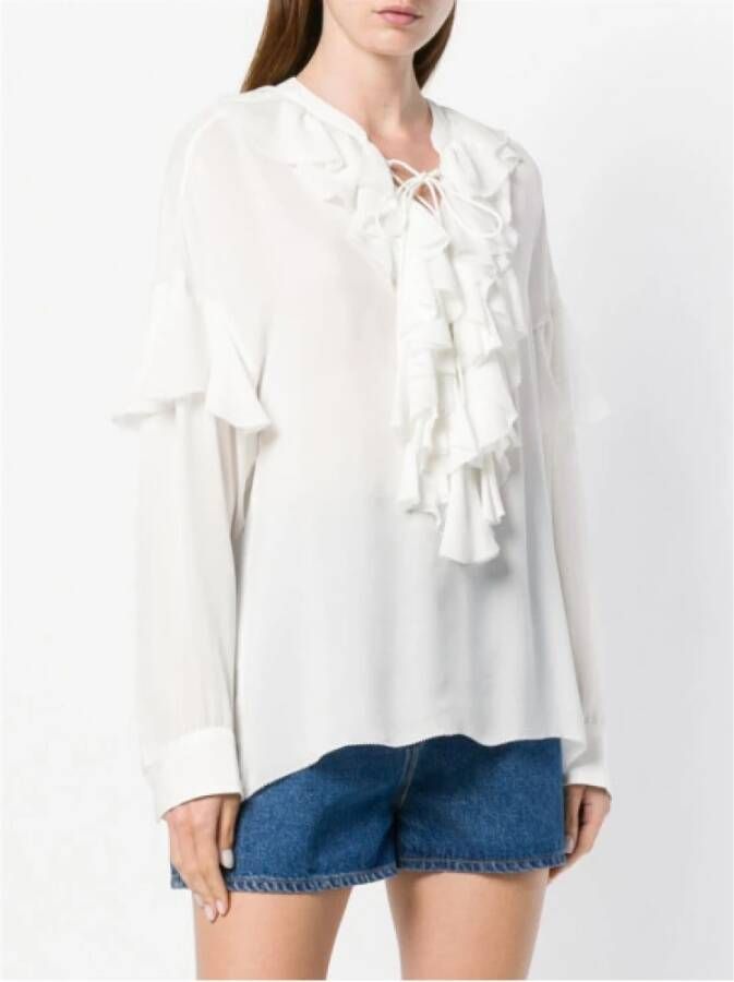 Polo Ralph Lauren Zijden Blouse met V-hals en Ruches White Dames