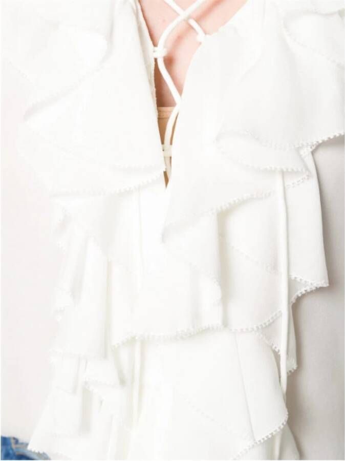 Polo Ralph Lauren Zijden Blouse met V-hals en Ruches White Dames