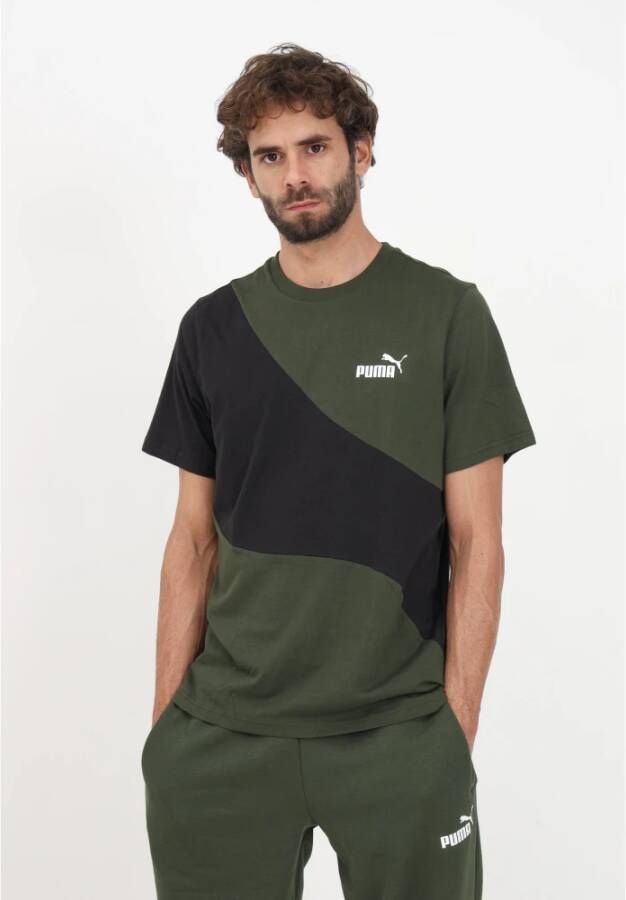 Puma Groene Sportieve T-shirt met Color Block Design Green Heren