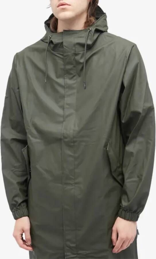 Rains Groene Fishtail Parka met Asymmetrische Zoom Groen Unisex