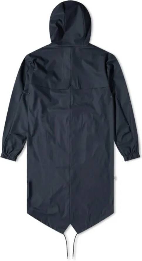Rains Navy Fishtail Parka met Asymmetrische Zoom Blauw Dames