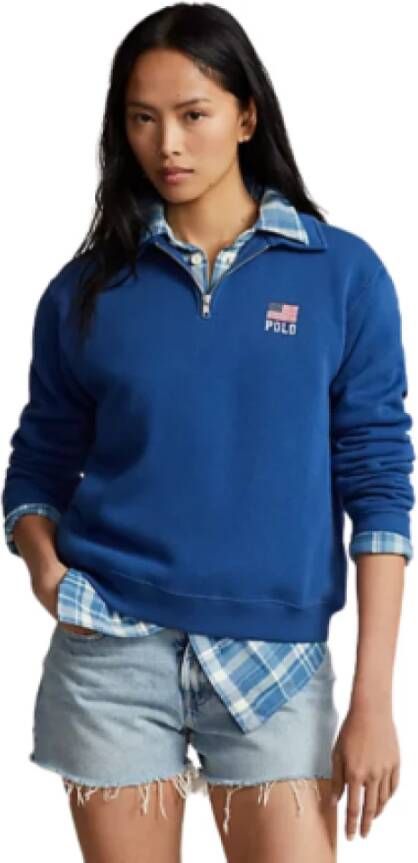 Ralph Lauren Blauwe Polo Sweatshirt met Lange Mouwen en Rits Blauw Dames