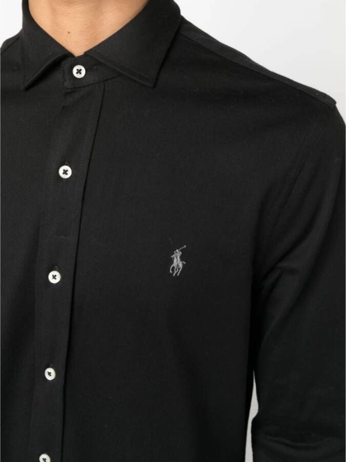 Ralph Lauren Geborduurd Logo Jersey Katoenen Shirt Zwart Heren