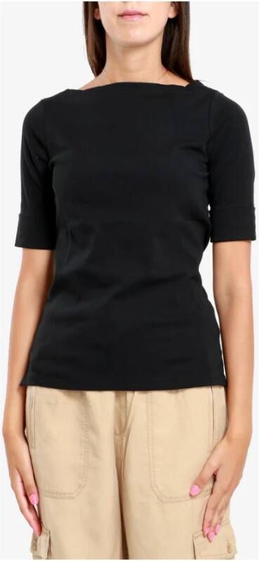Ralph Lauren Katoenen Jersey T-shirt met Boothals Zwart Dames
