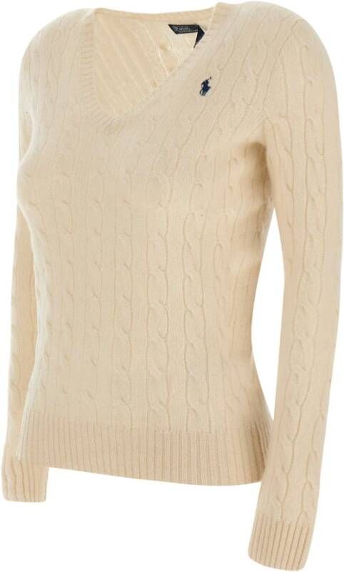 Ralph Lauren Tijdloze V-hals Gebreide trui Beige Dames