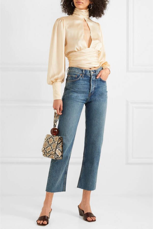 Re Done Jeans High Rise Kachel Pipe Comfort Stretch Blauw Dames