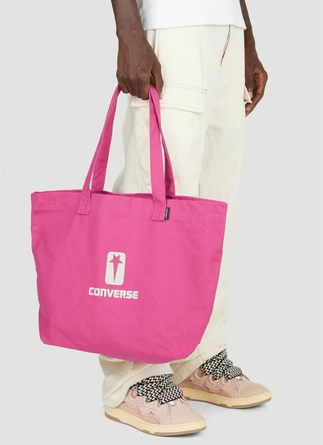 Rick Owens Katoenen Canvas Logo Print Tote Bag Roze Dames