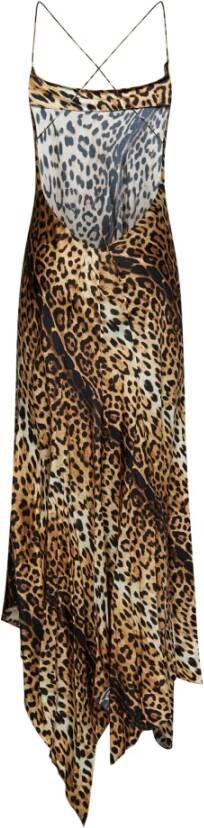 Roberto Cavalli Jaguar-Print Zijden Halterjurk Bruin Dames