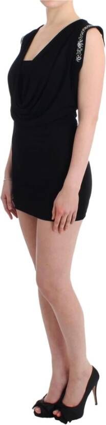 roccobarocco Black Embellished Jersey Mini Sheath Short Dress Zwart Dames