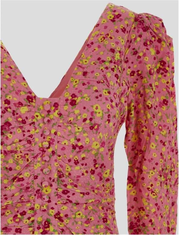 Rotate Birger Christensen Bloemen V-hals jurk Pink Dames