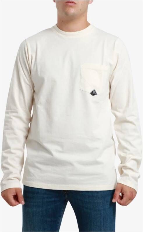 Roy Roger's Beige Katoenen T-shirt met Lange Mouwen en Zakje Wit Heren