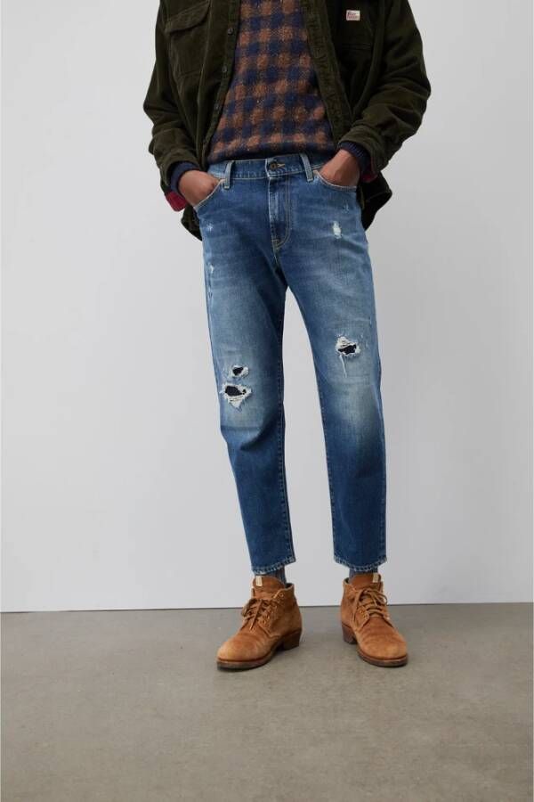 Roy Roger's Jeans in medium gewassen denim met distressed details en wortelsnit Blauw Heren