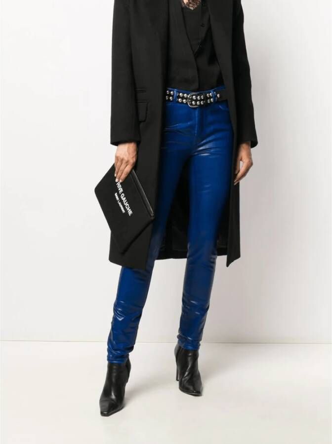 Saint Laurent Slim-fit hoge taille spijkerbroek Blauw Dames