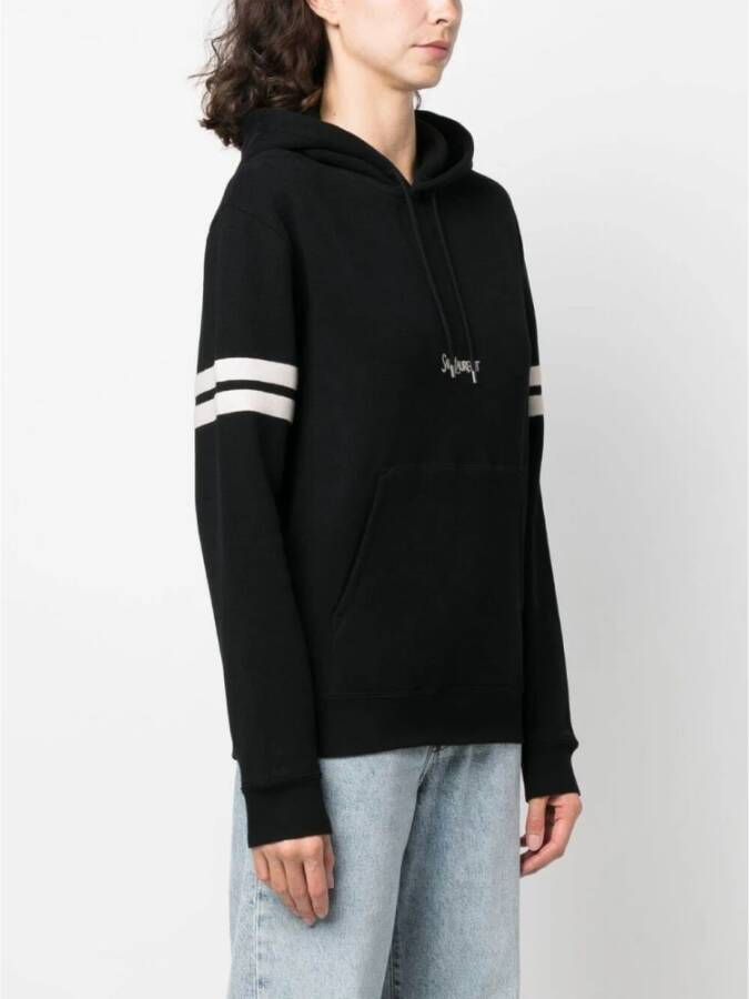Saint Laurent Gebreide katoenen hoodie met geborduurd logo Zwart Dames