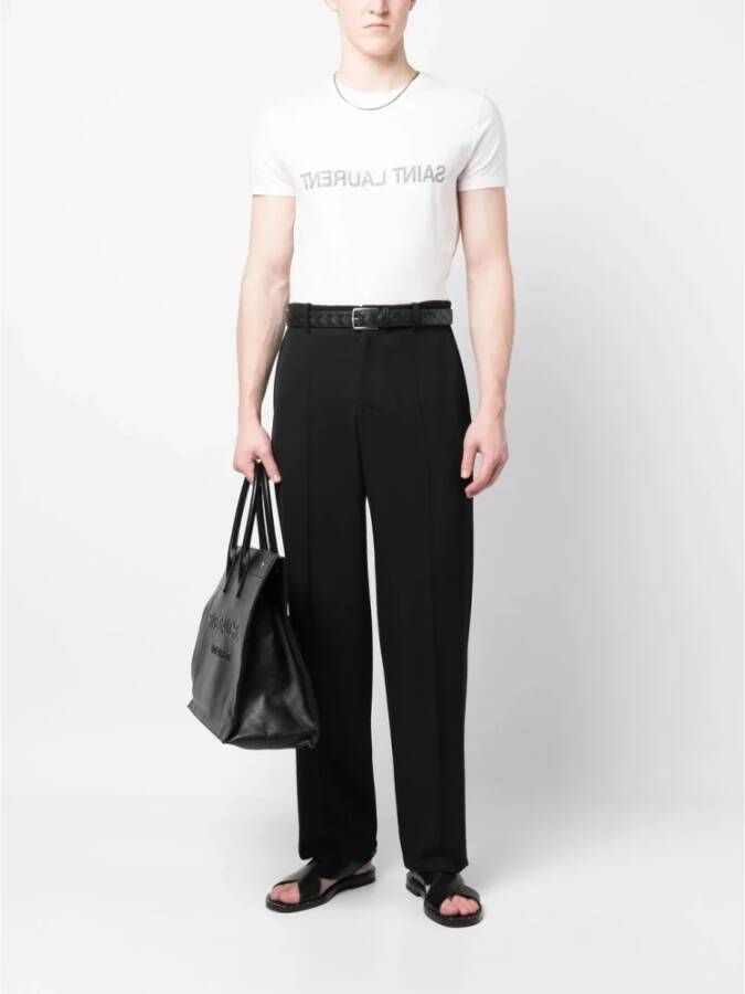 Saint Laurent Witte Katoenen T-shirt met Ruwe Randen Wit Heren