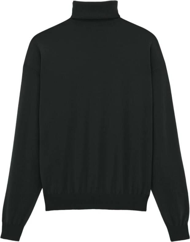 Saint Laurent Zwarte Gebreide Trui met Col en Geborduurd Logo Zwart Dames