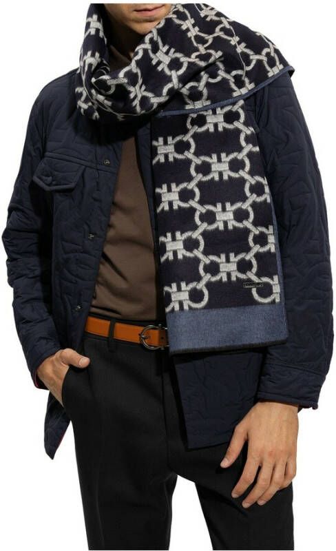 Salvatore Ferragamo Scarf with Gancini pattern Blauw Heren
