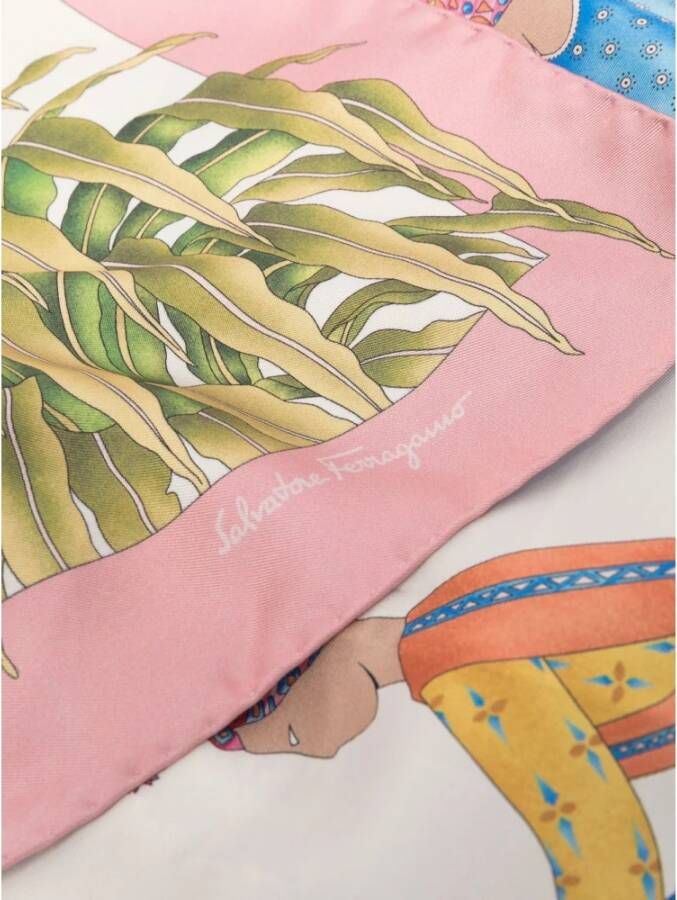 Salvatore Ferragamo Zijden Sjaal met Leeuwenprint Roze Dames