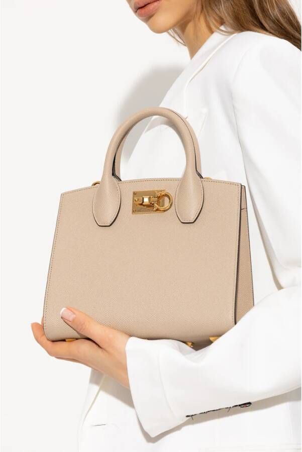 Salvatore Ferragamo Beige Studio Box Mini Schoudertas Bruin Dames