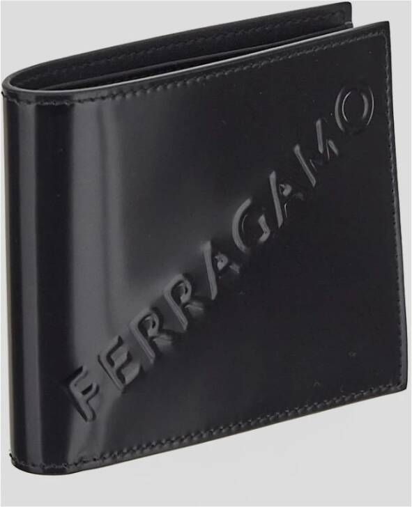 Salvatore Ferragamo Luxe Leren Portemonnee met Geëmbosteerd Logo Zwart Heren