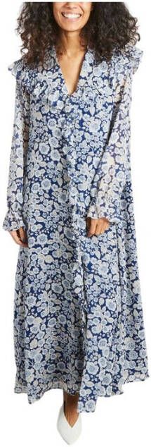 Samsøe Retro franje maxi jurk Blauw Dames