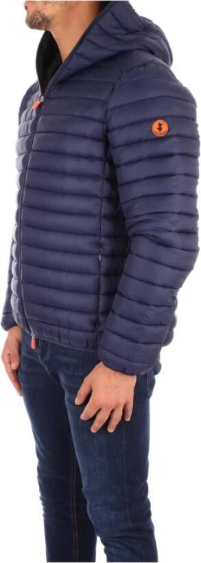 Save The Duck Blauwe jas met capuchon en zijlogo Blauw Heren