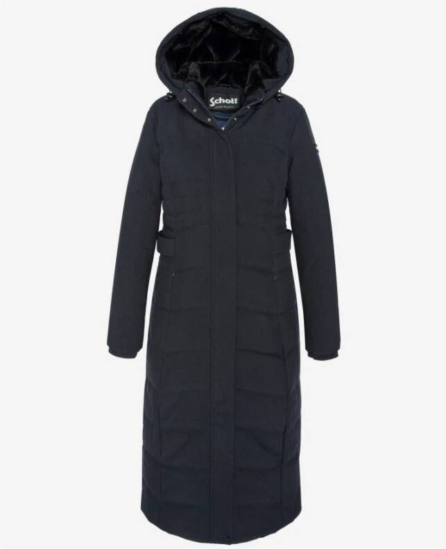 Schott NYC Lange Parka met Afneembare Capuchon Blue Dames