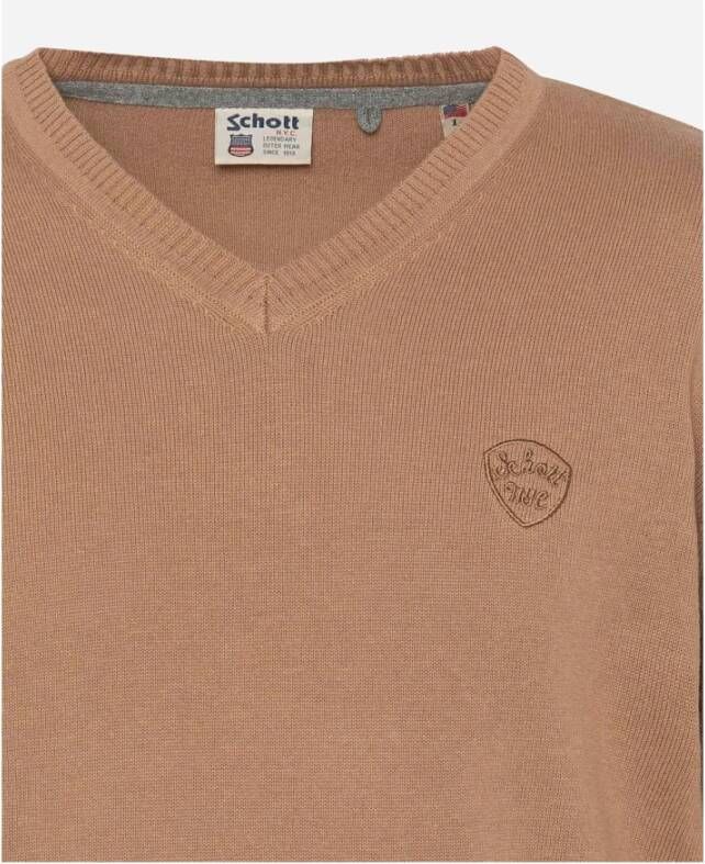 Schott NYC Klassieke V-hals gebreide trui Beige Heren