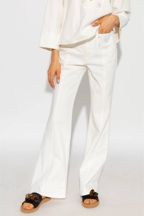 See by Chloé Bloemenprint hoge taille uitlopende jeans Wit Dames